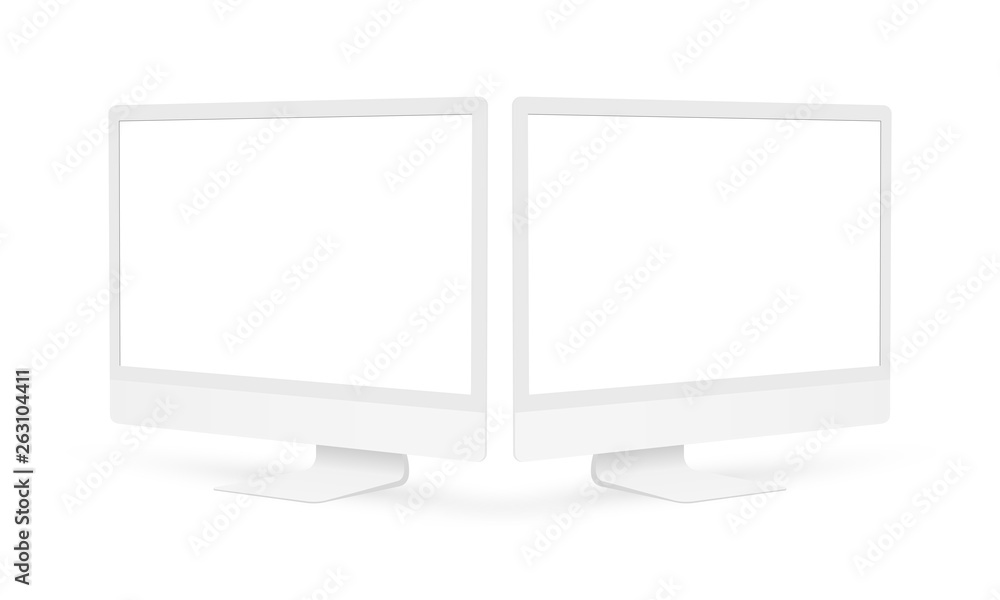Aufkleber pc screen mockup with perspective view. clay computer monitors with blank screens isolated on white 