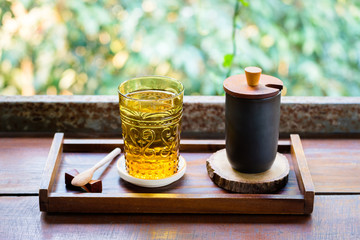 Cup of Coffee and Water in Nature Coffee Shop Thailand