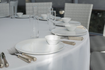 Event white restaurant table served and wait for guests