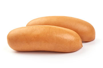 Fresh pork Boiled sausages, close-up, isolated on white background