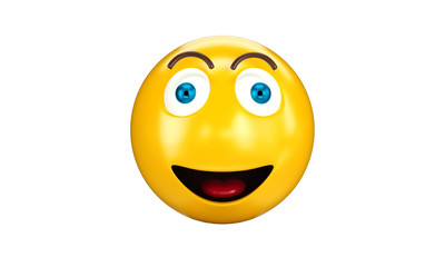 Yellow happy emoji on white isolated background, 3d illustration