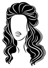 Silhouette of a head of a sweet lady. A girl shows a hairstyle of a woman on medium and long hair. Suitable for logo, advertising. Vector illustration.