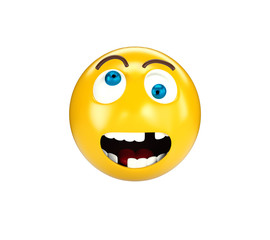 Yellow beaten up emoji on white isolated background, 3d illustration