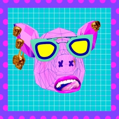 Contemporary minimal art collage. Pink Piggy Vegan. Zine culture concept