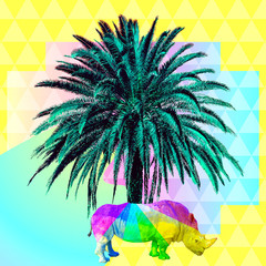 Contemporary minimal art collage.Tropical palms mood. Zine culture concept