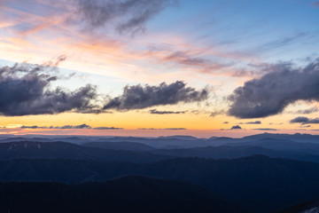 stunning lights at sunset, hotham alpine resort