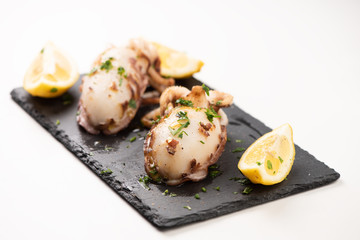 Delicious BBQ cuttle fish on a stone dish