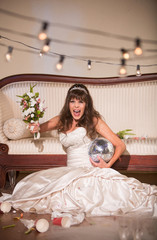 Upset Bride Wielding a Wedding Bouquet and Yelling