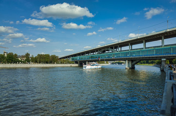 MOSCOW, RUSSIA - SEPTEMBER 10, 2017: Metro-bridge, Vorobyovy Gory station, Moscow, Russia. Vorobyovy Gory (Sparrow Hills) is a station of the Moscow Metro