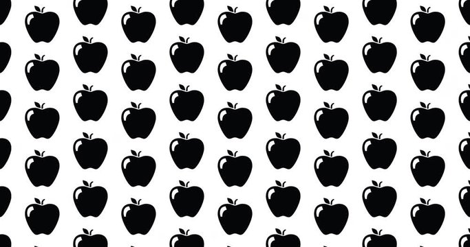 Apple icons background backdrop video in a seamless repeating loop.  Black & white video healthy food fresh fruit icon pattern background high definition motion video clip