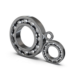 Set of radial ball bearings. Ball bearing assembly. 3D rendering.