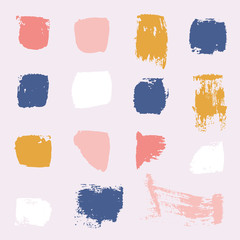 Vector bright collection of hand-drawn elements: drops, lines, splashes, points, brush strokes. Isolated on background. 