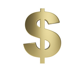 Gold dollar sign. Isolated. 3d illustration