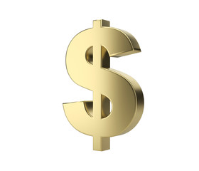 Gold dollar sign. Isolated. 3d illustration