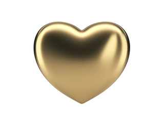 Gold heart icon on white isolated background. 3d rendering