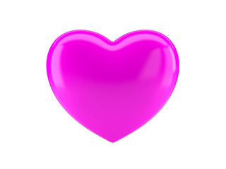 Pink heart icon on white isolated background. 3d rendering