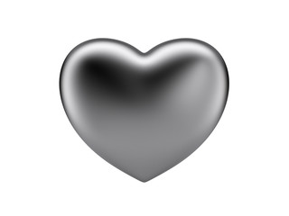 Silver heart icon on white isolated background. 3d rendering