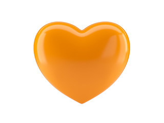 Orange heart icon on white isolated background. 3d rendering