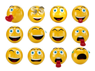Set of realistic emoji, 3d illustration icons. Emotions, emoticons. Isolated on white background 