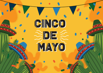 Cinco De Mayo Celebration Background with Cactus And Mexican Hat