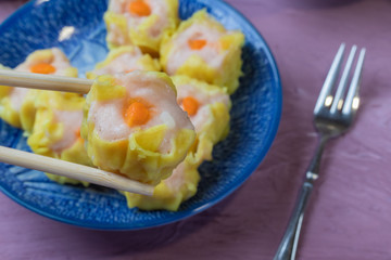 close up of dim sum steamed shrimp dumpling