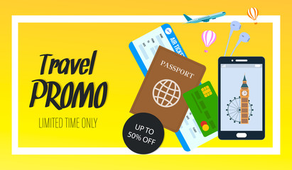 Travel Promo Vector Horizontal Flyer with Text