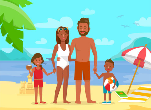 Young Family on Summer Holidays Flat Illustration