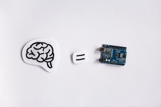 Arduino Uno. Micro controller. Technology. Electronic computing machine. Concept. High intelligence. Brain.