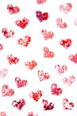 Watercolor hearts background white. Red heart. Drawing on Valentine's Day. Background for greeting card.