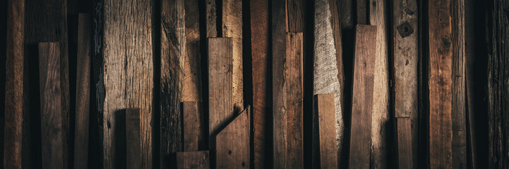 Banner Of Stack Of Old Rustic Reclaimed Wood Pieces With Various Sizes And Textures