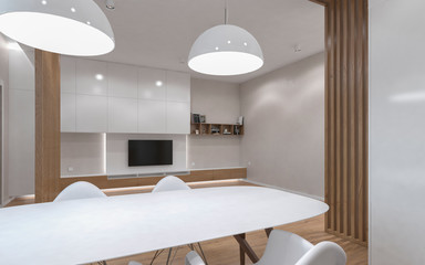 Modern interior kitchen living room. 3D-visualization