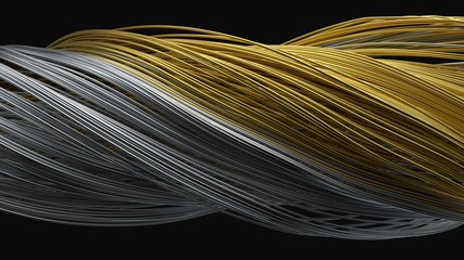 twisting metal wires. flowing metal rods on air. 3d illustration