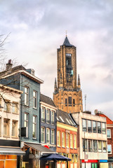 Fototapeta na wymiar Traditional houses and St. Eusebius church in Arnhem, Netherlands