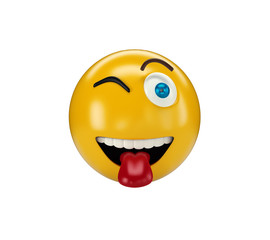 Yellow Stuck out tongue and winking eye Emoji on white isolated background, 3d illustration