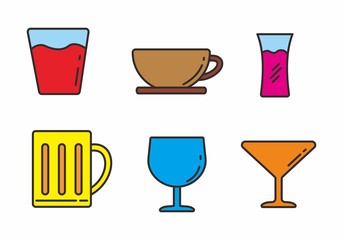 Set of drink glass icon with outline design. Set of drink glass vector illustration