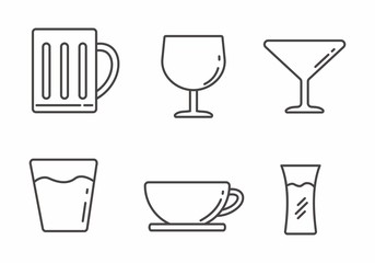 Set of drink glass icon with outline design. Set of drink glass vector illustration