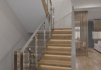 Modern staircase of the house. 3D render.