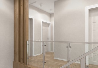 Fototapeta na wymiar Modern staircase of the house. 3D render.