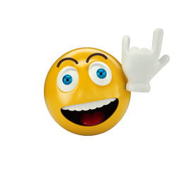 Yellow rock n roll Emoji on white isolated background, 3d illustration