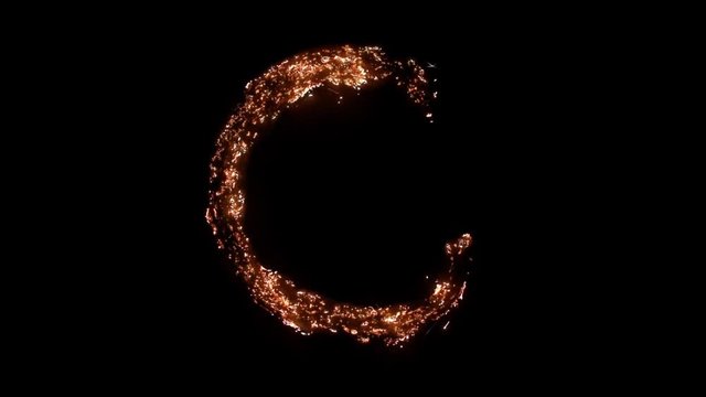 Letter C burning. Steel wool smoldering. Beautiful combustion.