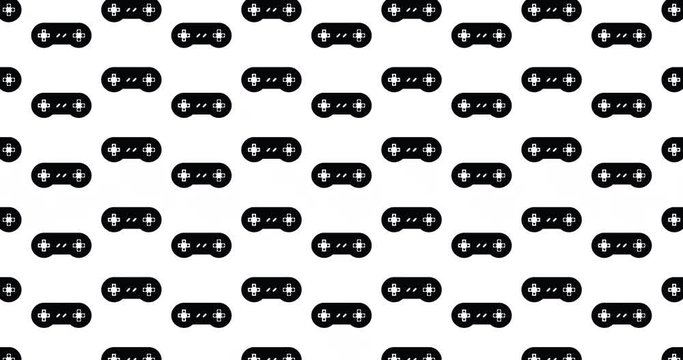 Retro video game controllers background gamer themed gaming backdrop video in a seamless repeating loop.  Black & white video games icon pattern background high definition motion video clip