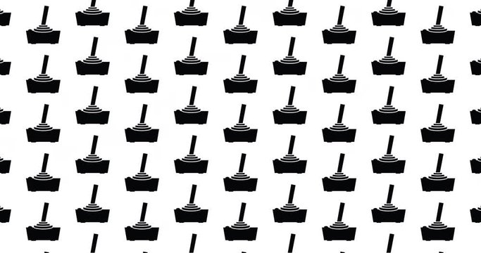 Video game joystick gamer & gaming themed background clip motion backdrop video in a seamless repeating loop.  Black and white video games icon pattern background high definition motion video clip