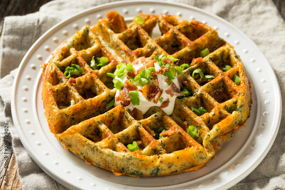 Wall mural Homemade Savory Waffles with Bacon