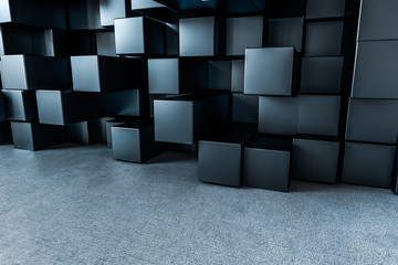 3d rendering, creative cubes wall with floor