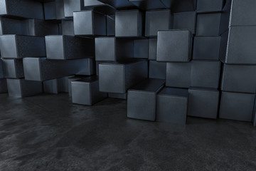 3d rendering, creative cubes wall with floor