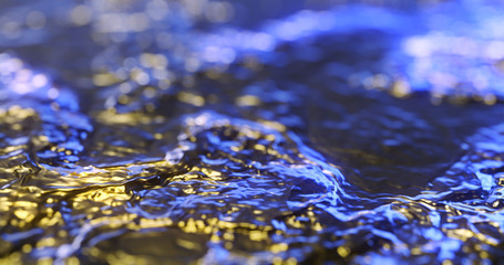 Abstract gold liquid with reflections. Golden wave and ripple background. Lava, caramel, amber, honey, oil texture. 3D render