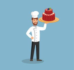 Chef Wearing Hat and Coat Flat Vector Illustration