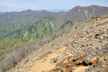 塔ノ岳より眺める新緑の丹沢山地