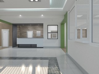 The interior of the clinic. 3D render.