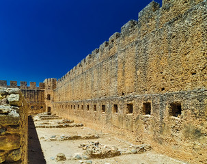 Fototapeta premium Fragocastelo castle in Crete island, Greece. Bright summer day, clear blue sky.